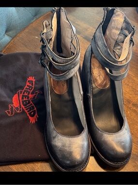 freebird by Steven Black Leather Ankle Strap Heels